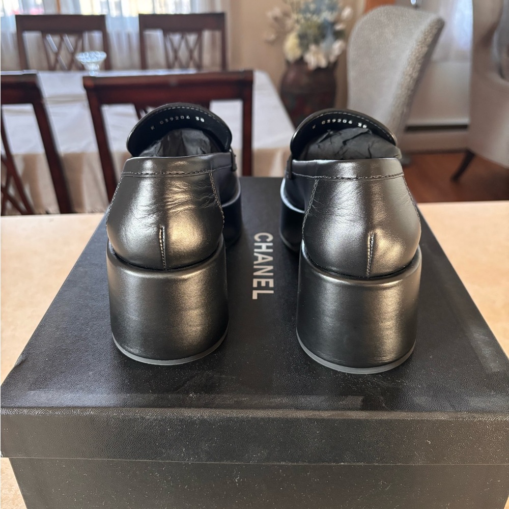 CHANEL Black Leather Men's Penny Loafers with Signature CC - Picture 5 of 6